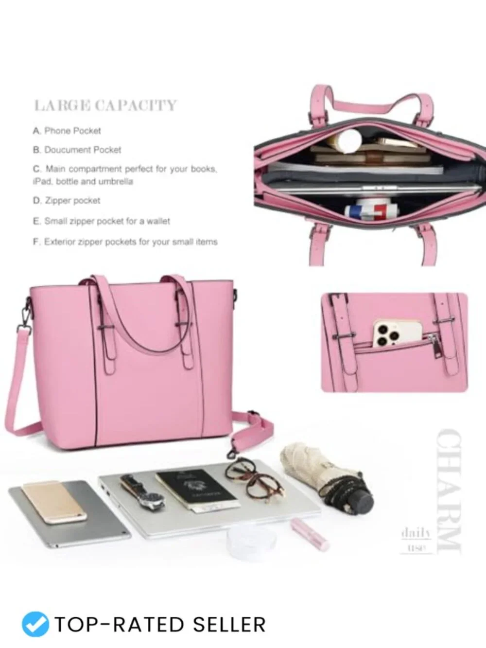 Faux Leather Satchel Tote Purse with Crossbody Strap for Women
